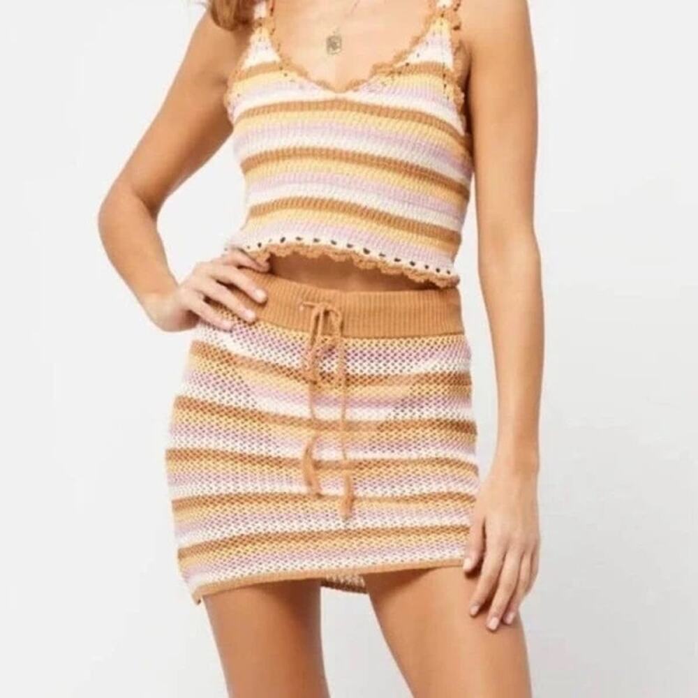 LSPACE $88 Coast is Clear Crochet Drawstring Mini Skirt Size XXL
